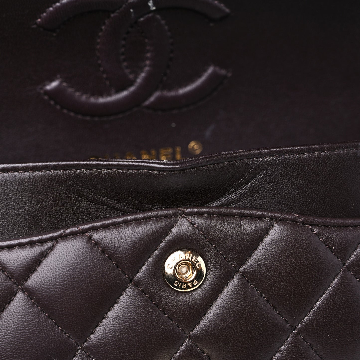 Lambskin Quilted Small Double Flap Dark Brown