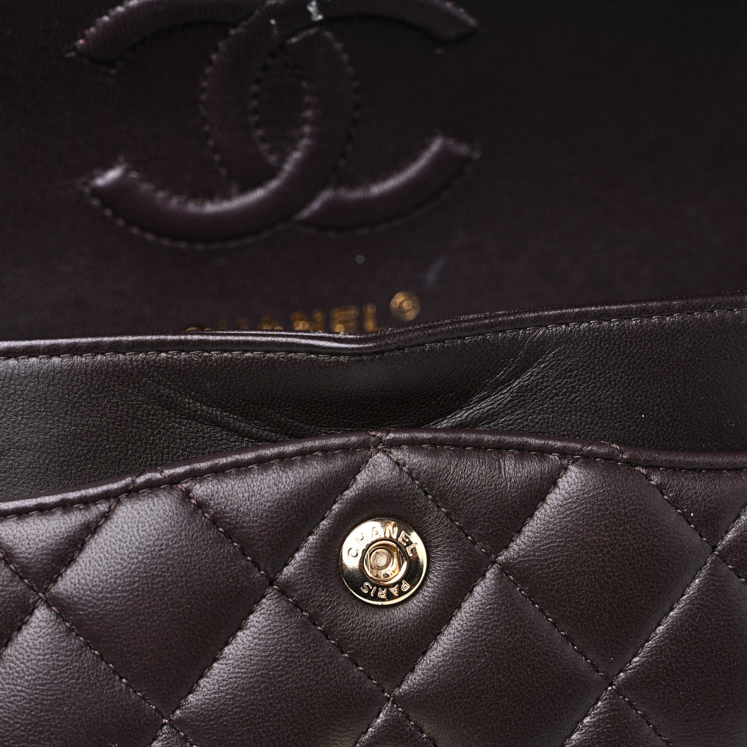 Chanel Lambskin Quilted Small Double Flap Dark Brown 14 of 14