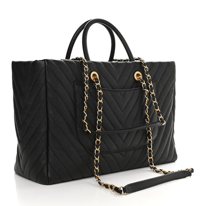 Chanel Caviar Chevron Quilted Coco Handle Shopping Tote Black 3 of 10