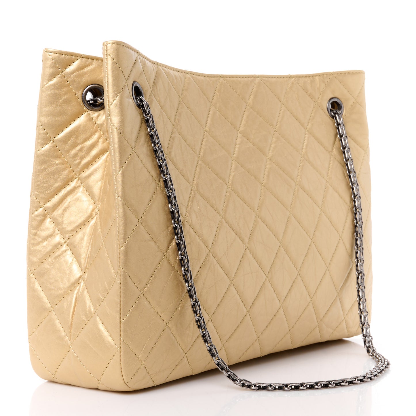Metallic Aged Calfskin Quilted Reissue 2.55 Tote Light Gold