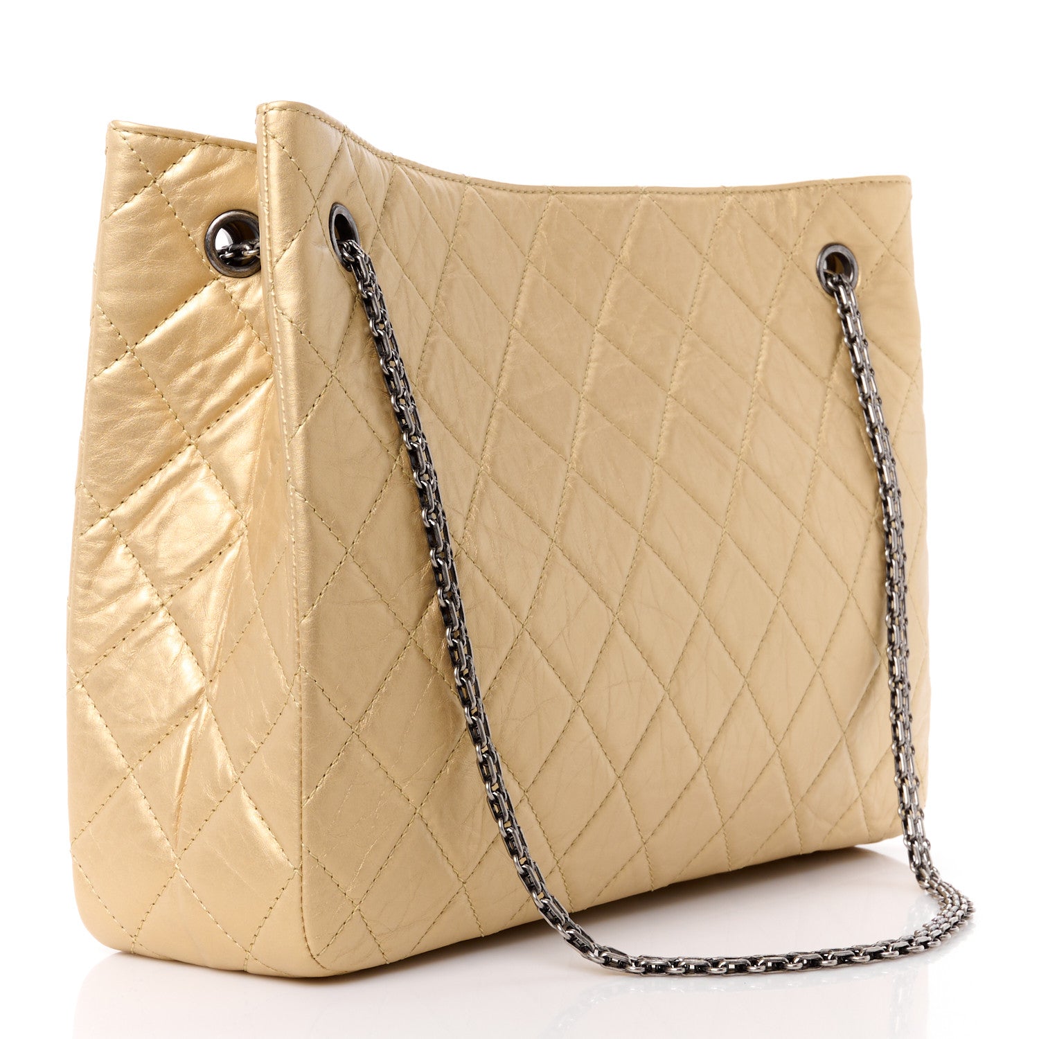 Chanel Metallic Aged Calfskin Quilted Reissue 2.55 Tote Light Gold 3 of 11