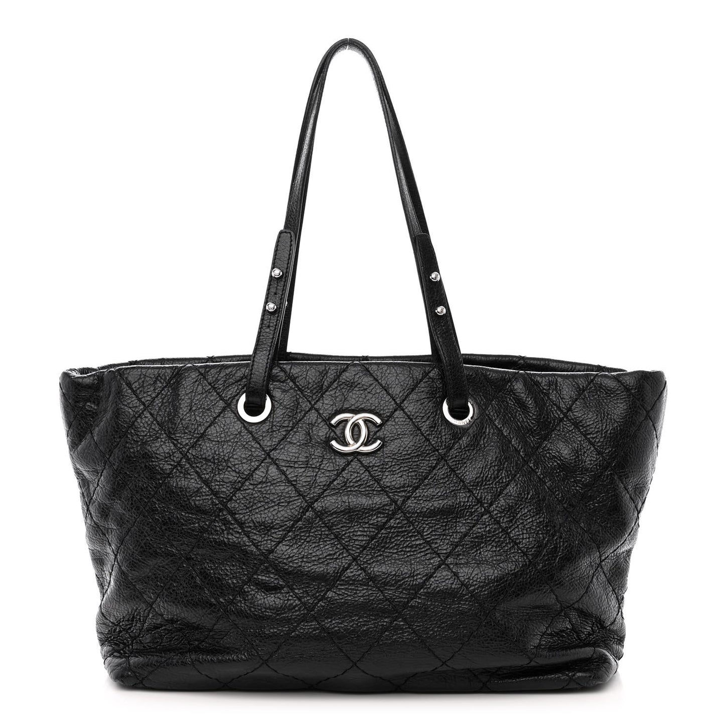 Glazed Calfskin Large On The Road Tote Black