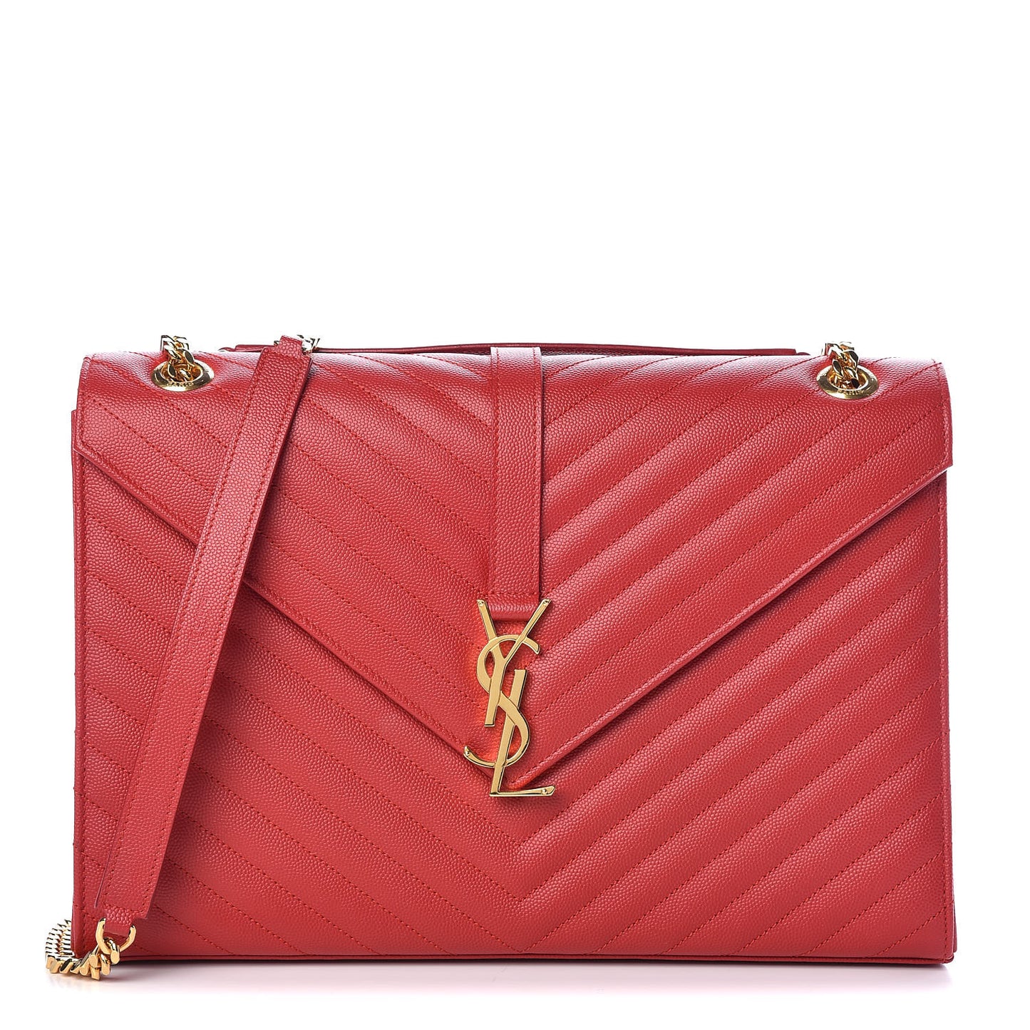 Grain De Poudre Matelasse Chevron Large Monogram Satchel New Red
