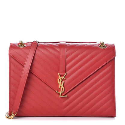 Saint Laurent Grain De Poudre Matelasse Chevron Large Monogram Satchel New Red 1 of 10