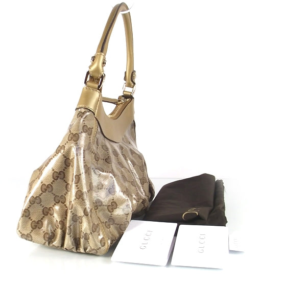 Gucci Monogram Crystal D Gold Hobo 3 of 10