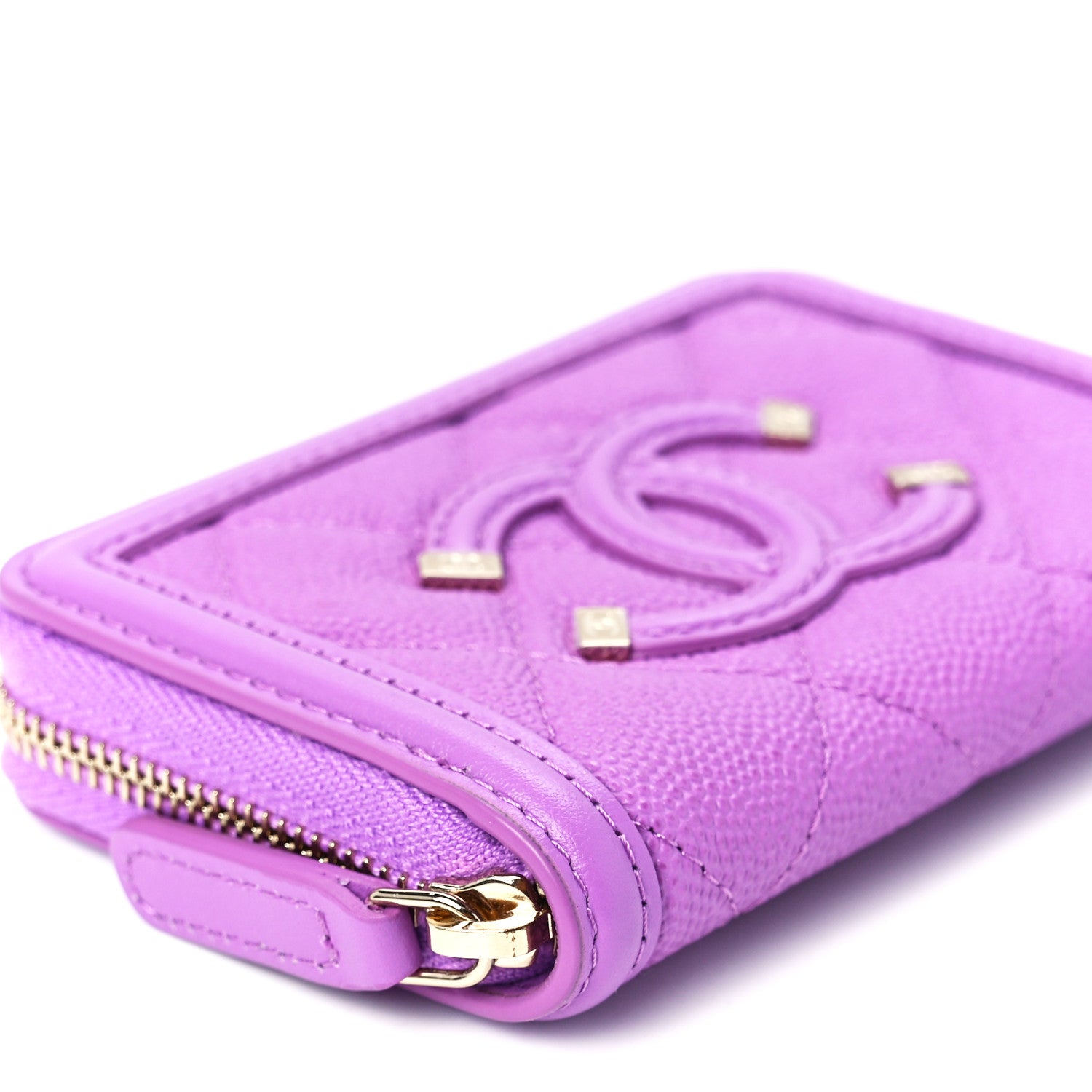 Chanel Caviar Quilted Filigree Coin Purse Purple 9 of 11