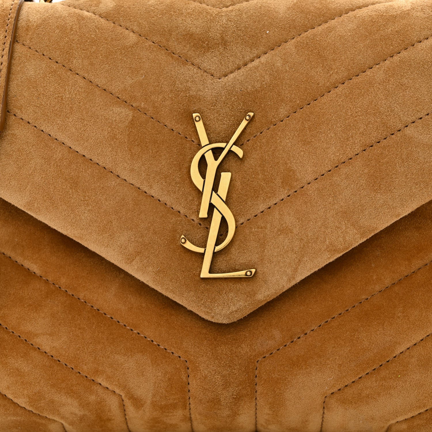 Saint Laurent Suede Calfskin Y Quilted Monogram Small Loulou Chain Satchel Cinnamon 8 of 13