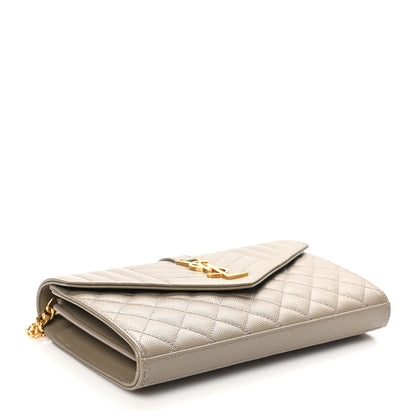 Saint Laurent Grain De Poudre Mixed Matelasse Triquilt Monogram Chain Wallet Dark Beige 4 of 9
