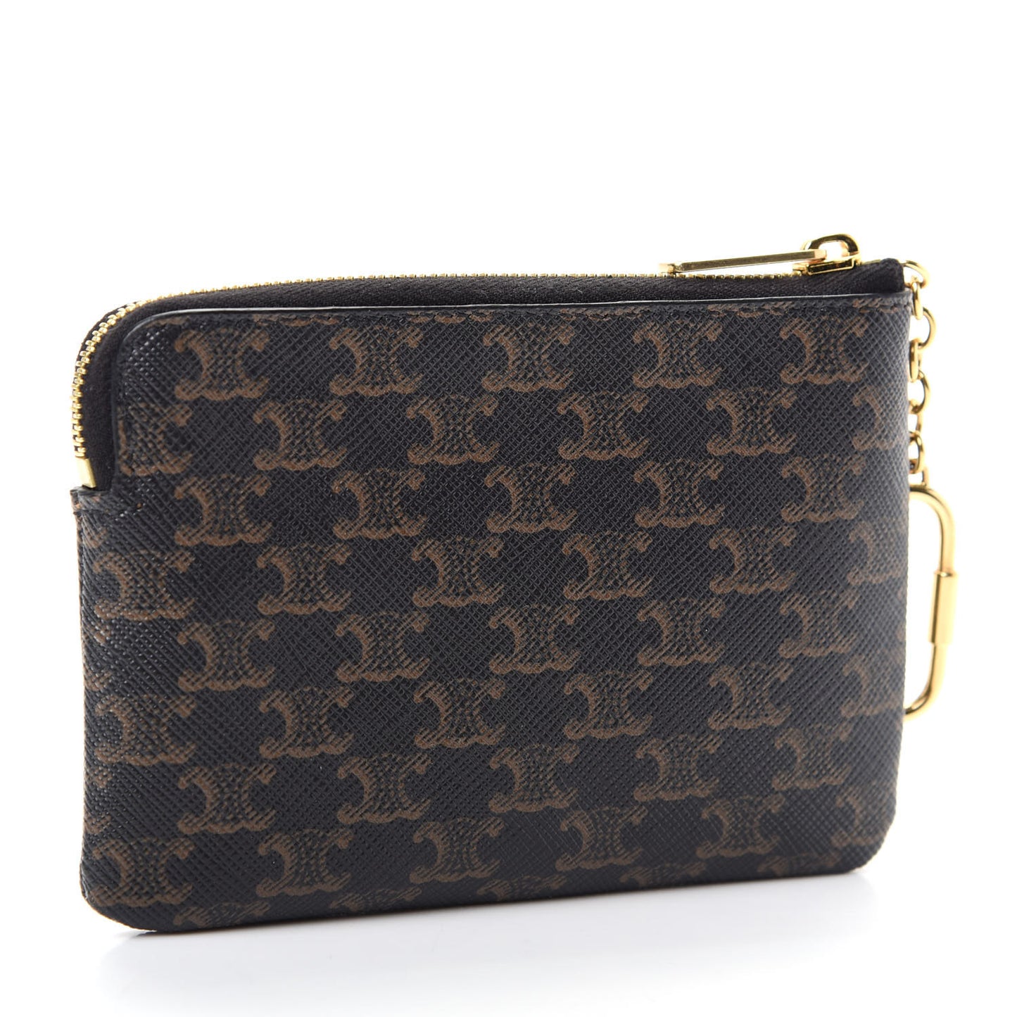 Triomphe Canvas Logo Coin and Card Pouch With Hook Black
