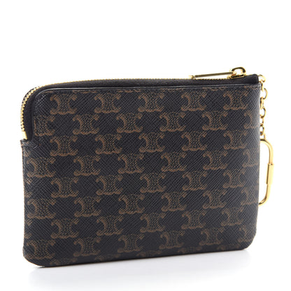 Celine Triomphe Canvas Logo Coin and Card Pouch With Hook Black 3 of 7