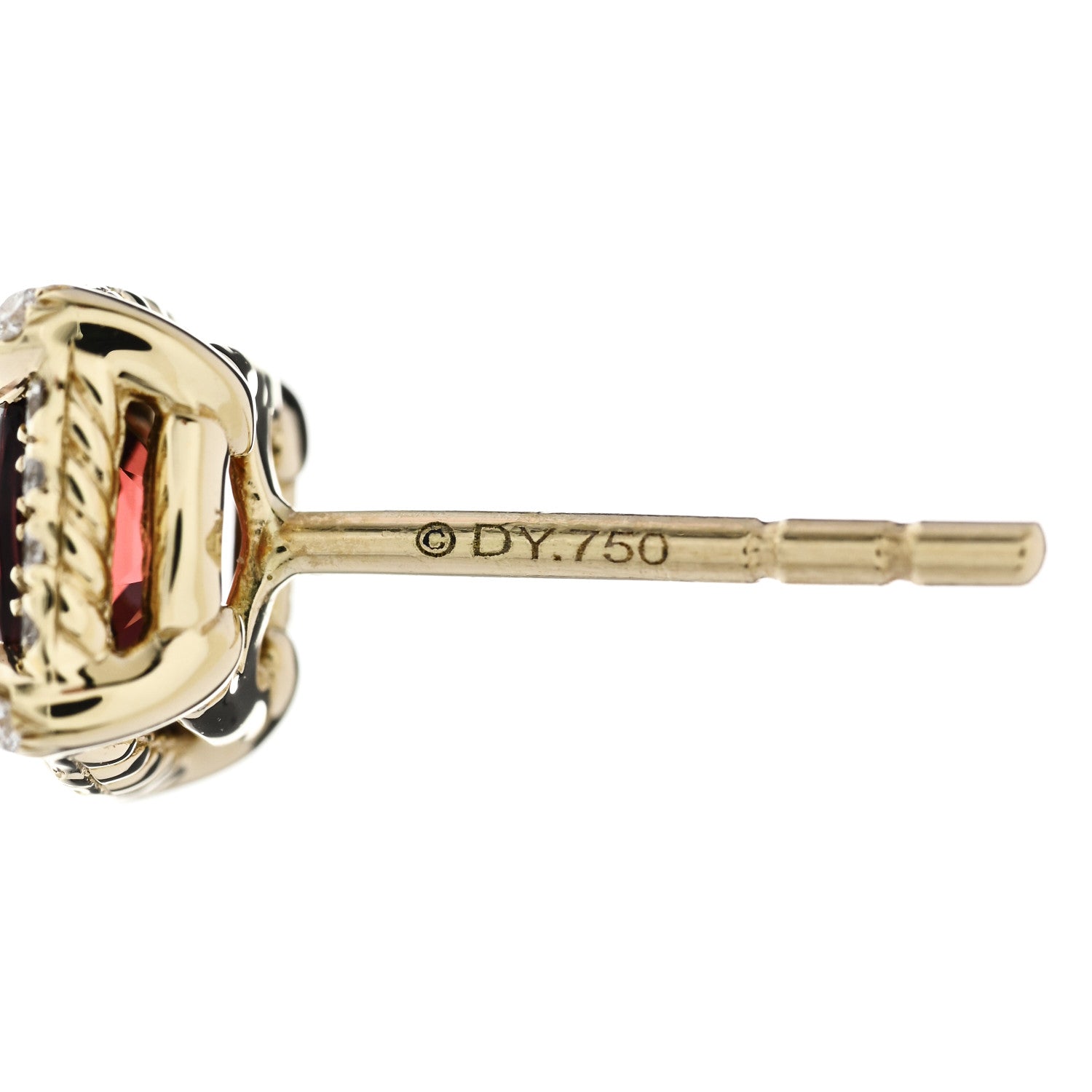 David Yurman 18K Yellow Gold Diamond Garnet Petite Chatelaine Bezel Stud Earrings 4 of 5