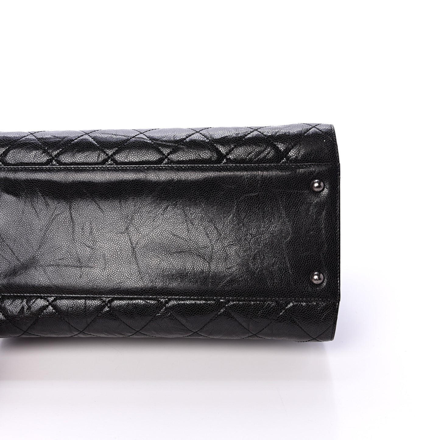 Crumpled Grained Calfskin Quilted CC Crave Tote Black