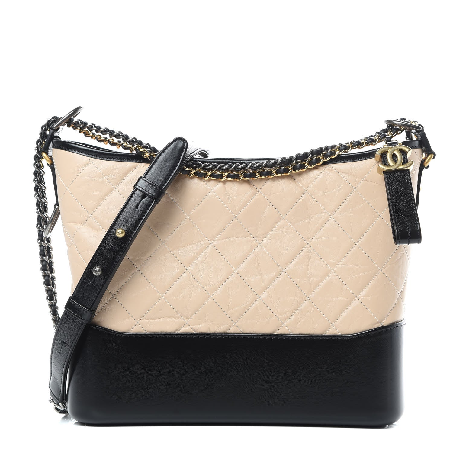 Chanel Aged Calfskin Quilted Medium Gabrielle Hobo Beige Black 1 of 12