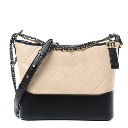 Chanel Aged Calfskin Quilted Medium Gabrielle Hobo Beige Black 1 of 12