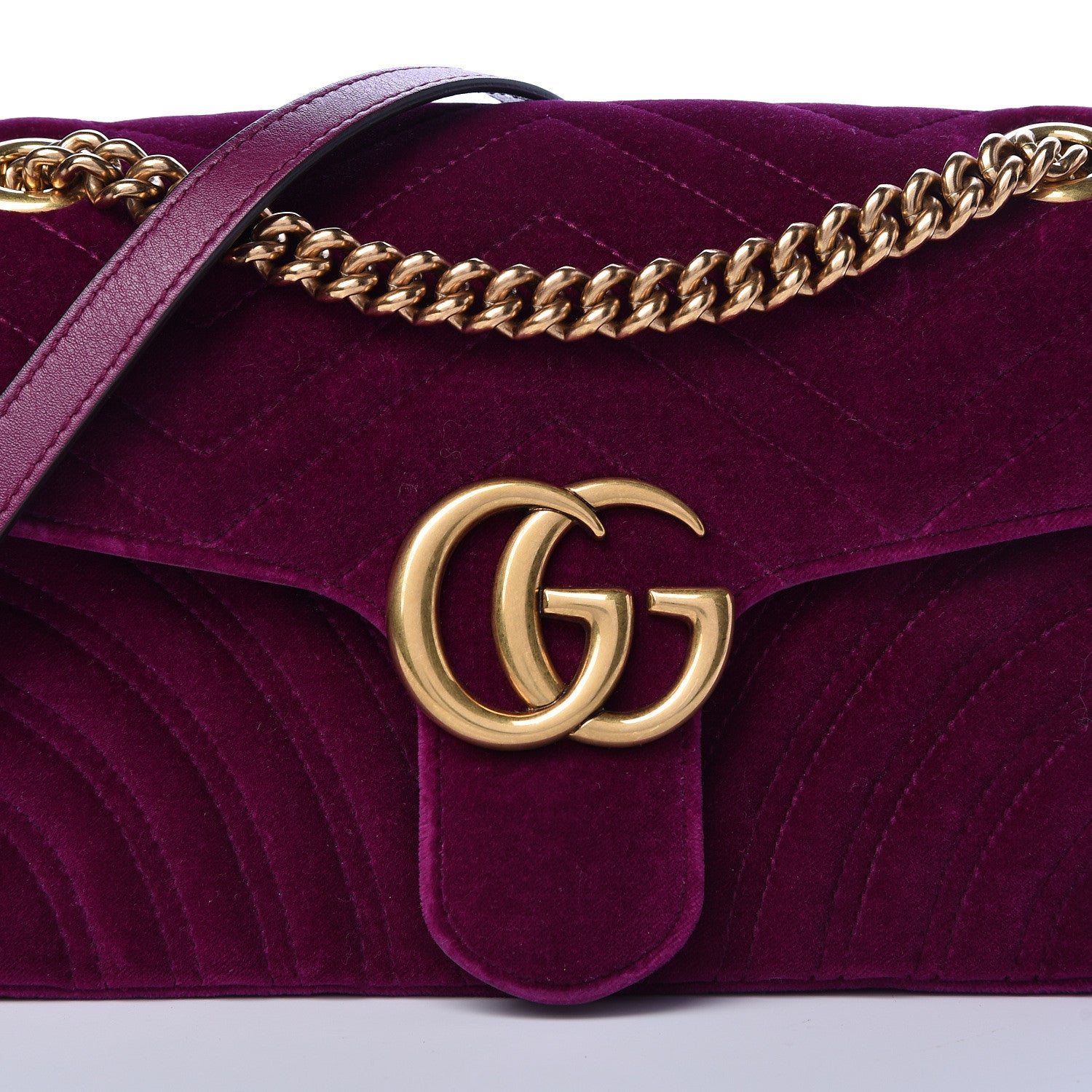 Gucci Velvet Matelasse Small GG Marmont Shoulder Bag Fuchsia Violet Cyclamen 8 of 10