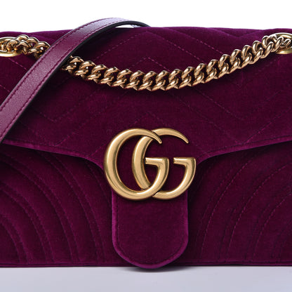 Gucci Velvet Matelasse Small GG Marmont Shoulder Bag Fuchsia Violet Cyclamen 8 of 10