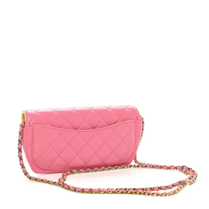 Chanel Lambskin Quilted Glasses Case With Chain Pink Yellow 3 of 12