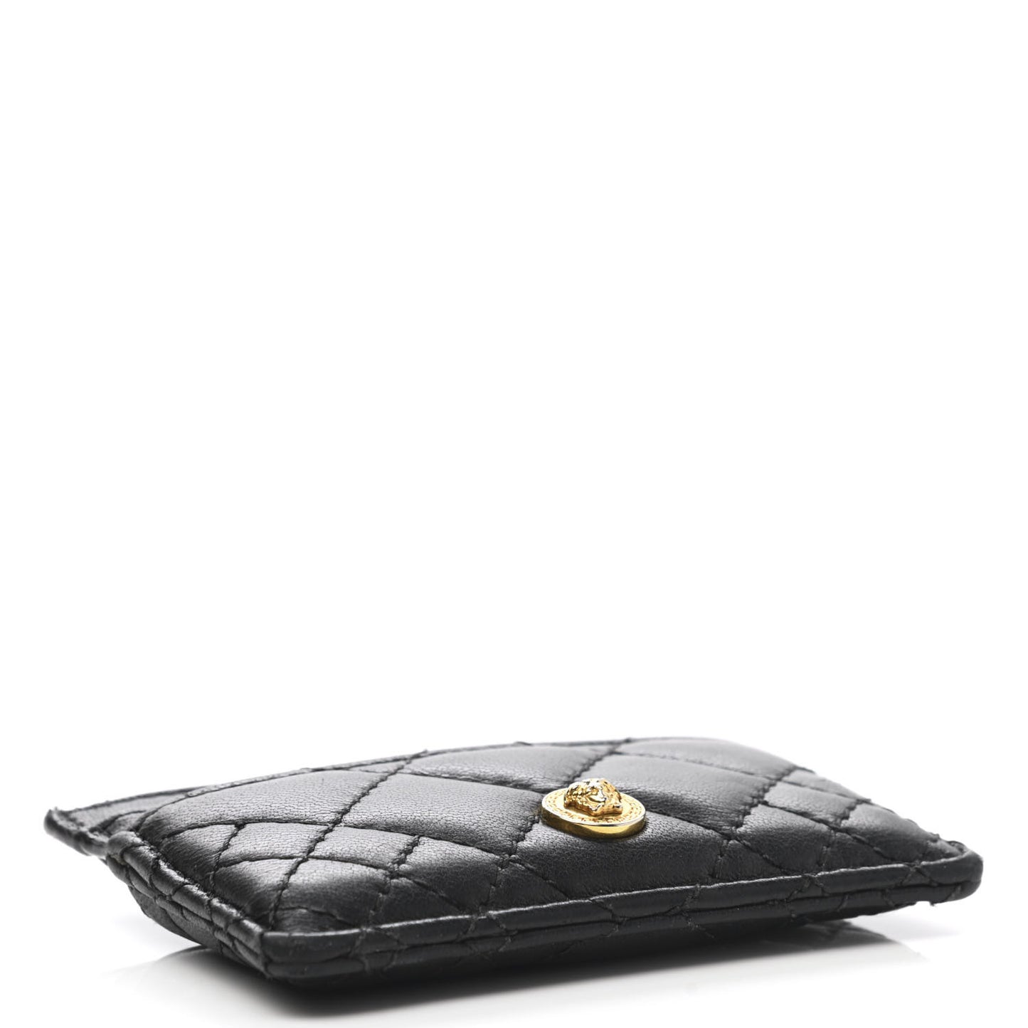 Calfskin Quilted Medusa Card Holder Black