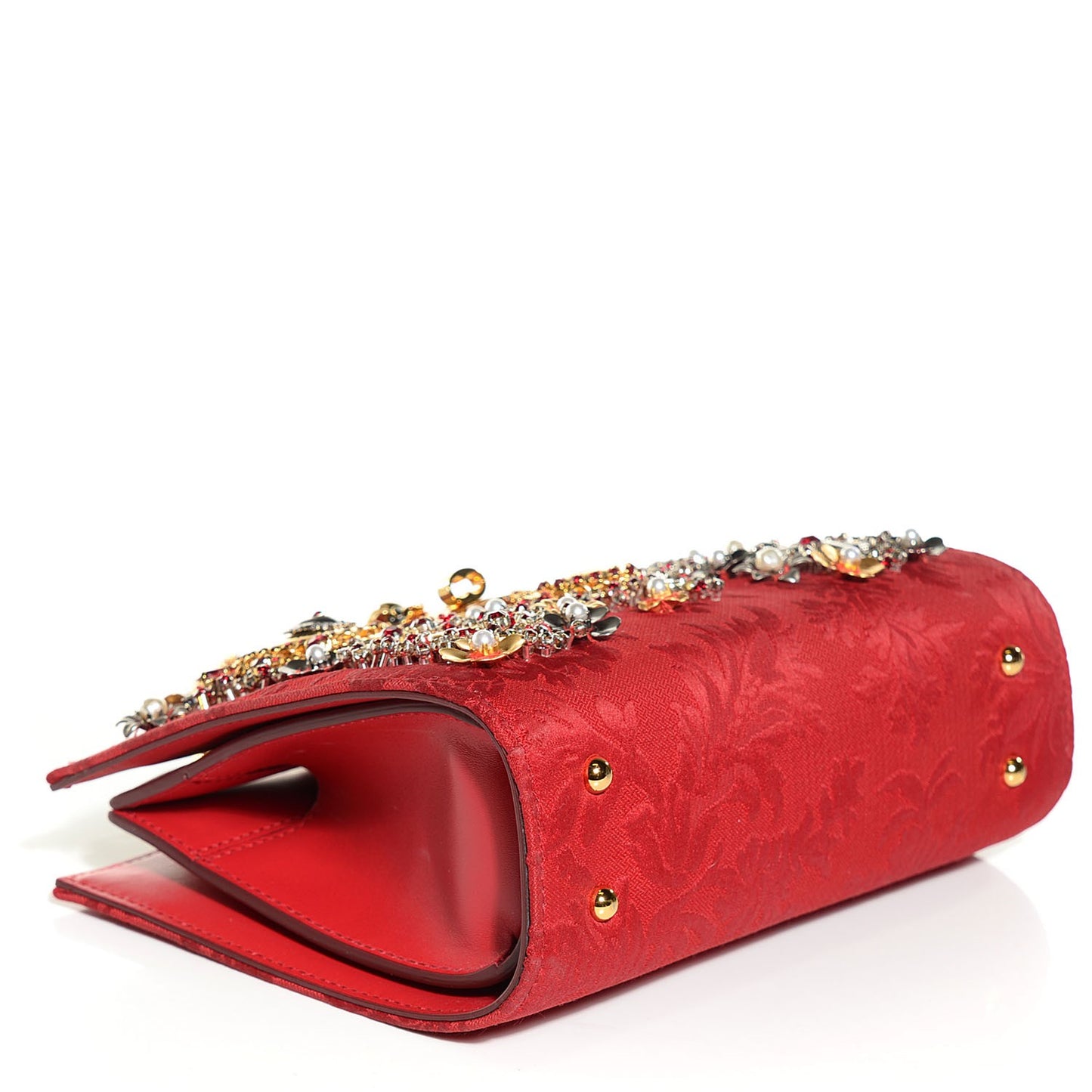 Brocade Crystal Embellished Carmen Bag Red