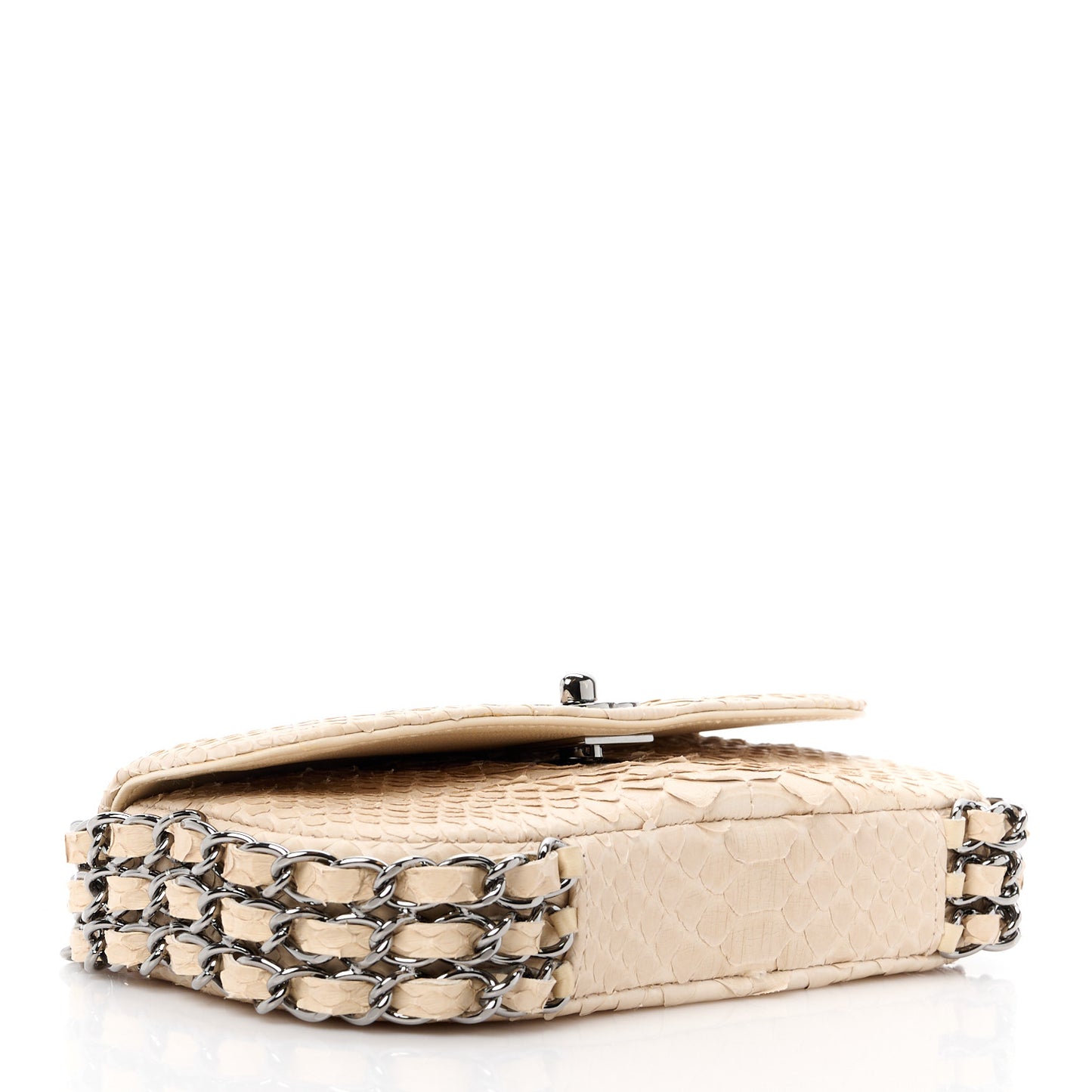 Snakeskin 3 Chain Flap Beige Clair