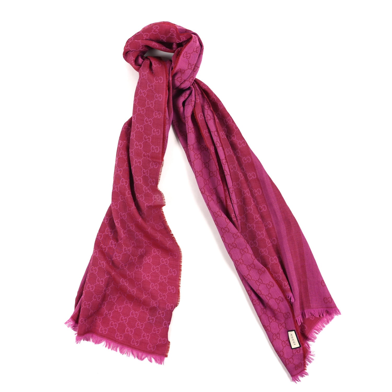 Gucci Wool Jacquard GG Monogram Reversible New Sten Fringe Scarf Red Pink 1 of 4