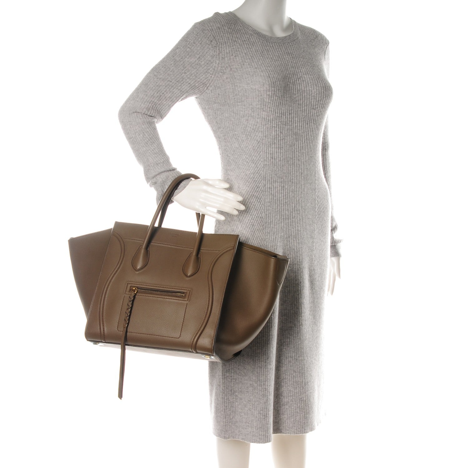Celine Supple Calfskin Medium Phantom Luggage Khaki 2 of 8