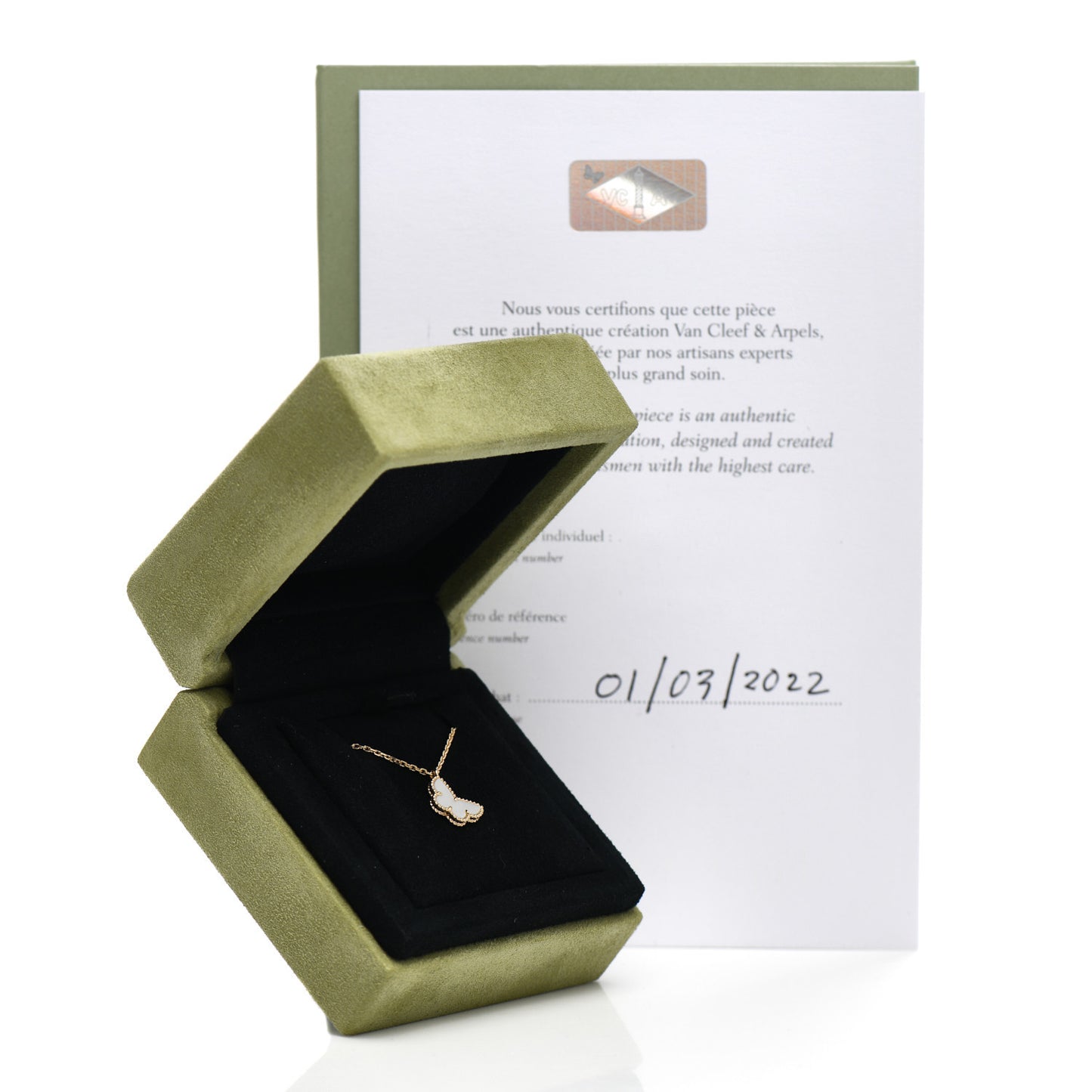 18K Yellow Gold Mother of Pearl Sweet Alhambra Butterfly Pendant Necklace