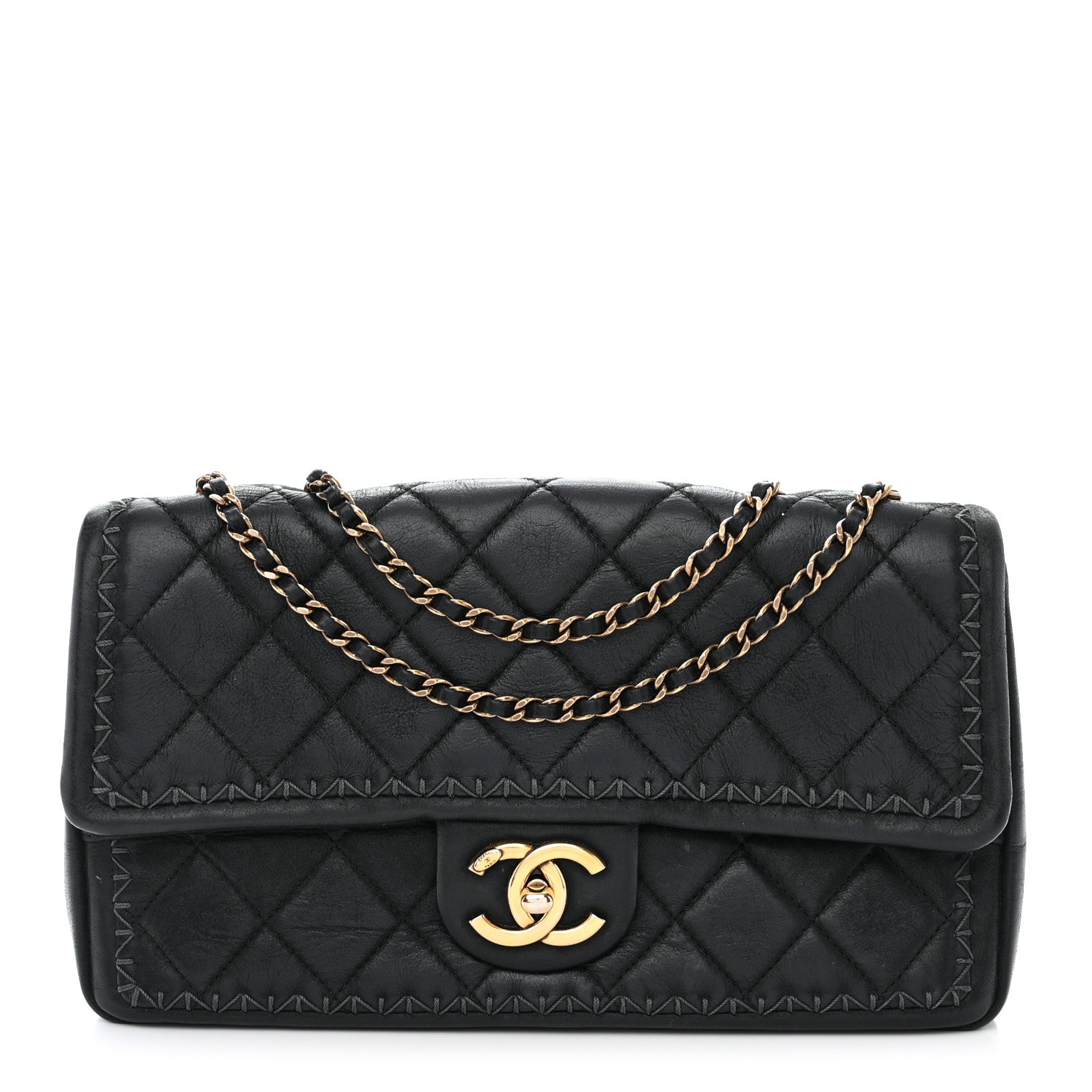 Chanel Lambskin Stitched Quilted Flap Black 1 of 10