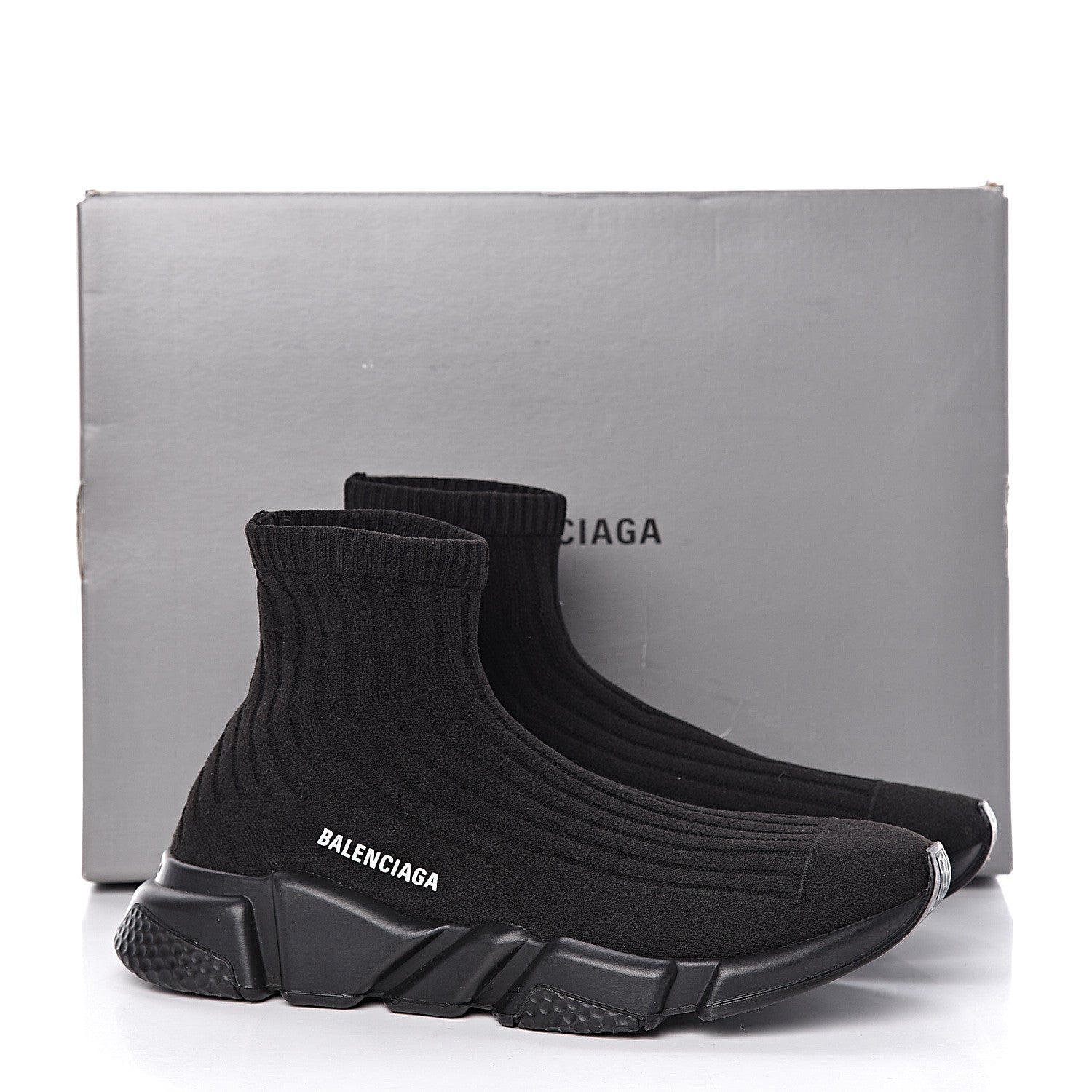 Balenciaga Ribbed Effect Knit Mens Speed Sneakers 42 Black 10 of 10