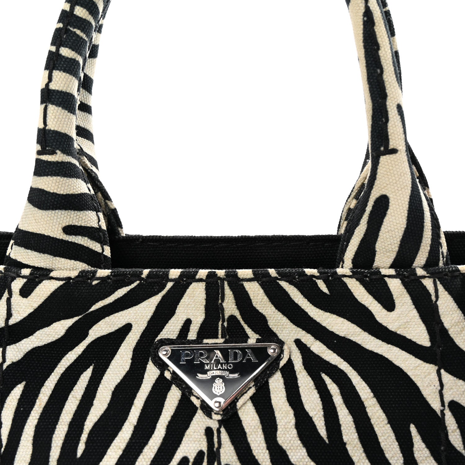 Prada Canapa Zebra Print Small Tote White Black 7 of 9