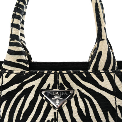 Prada Canapa Zebra Print Small Tote White Black 7 of 9