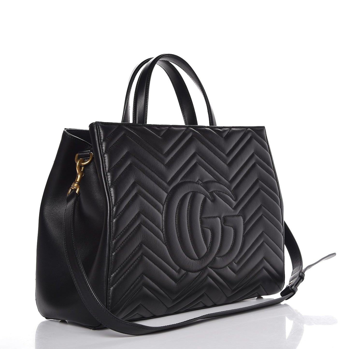 Calfskin Matelasse Medium GG Marmont Tote Black