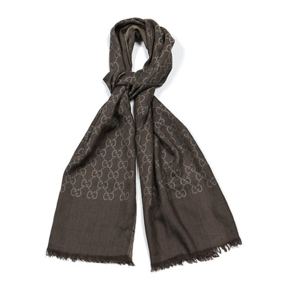 Gucci Wool Silk GG Monogram GGNat Scarf Coffee 1 of 4