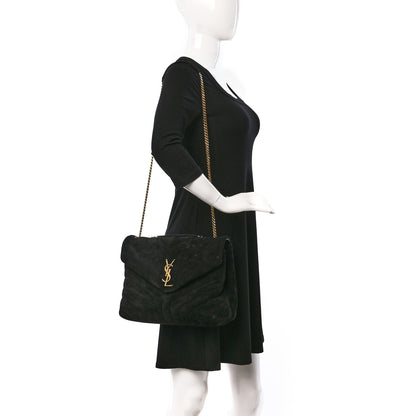 Saint Laurent Suede Y Quilted Monogram Medium Loulou Chain Satchel Black 2 of 8