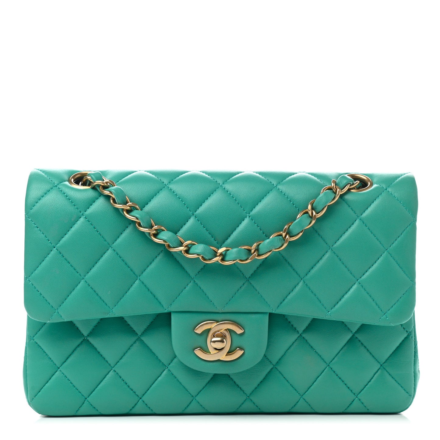 Lambskin Quilted Small Double Flap Green