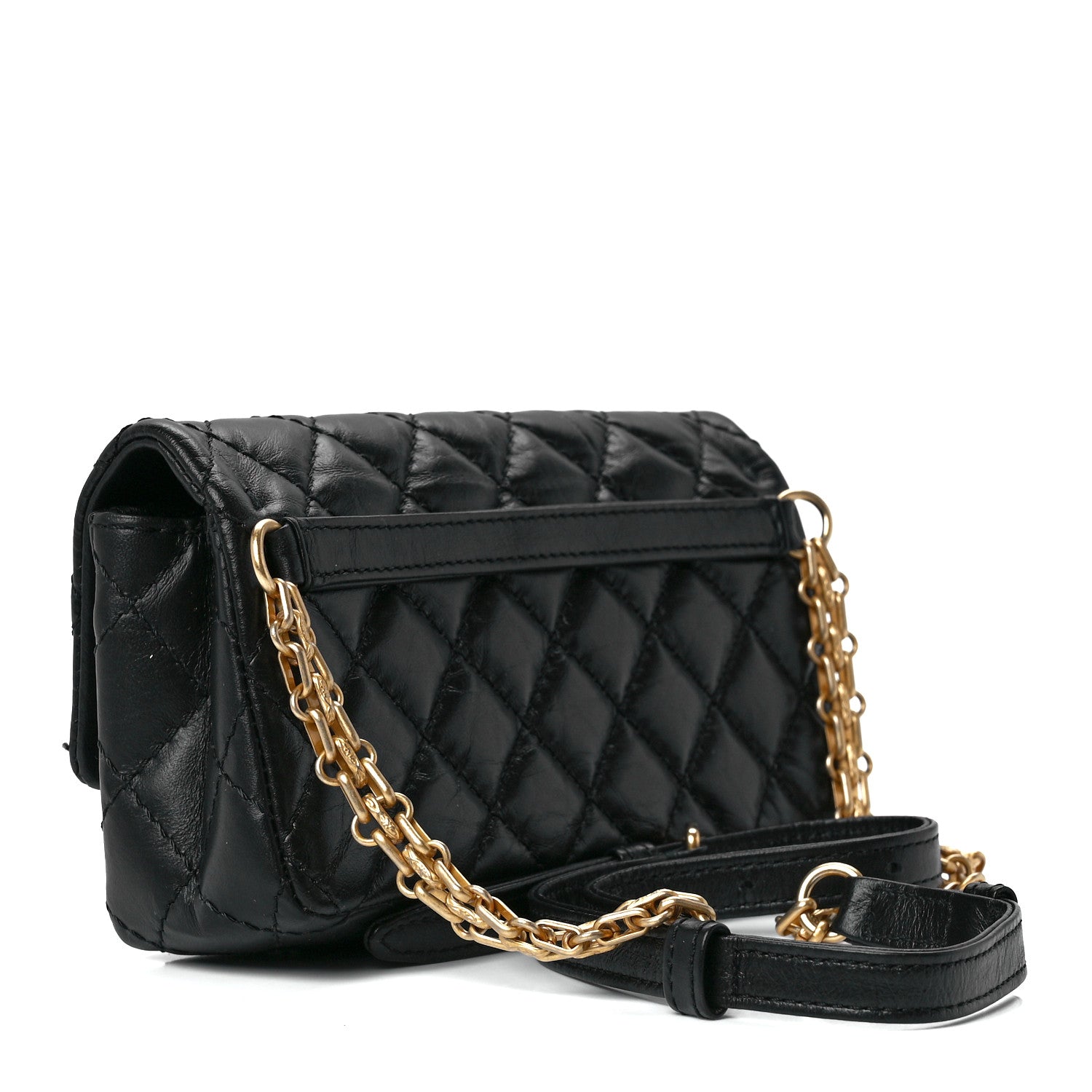 Chanel Aged Calfskin Quilted 2.55 Reissue Flap Belt Bag Clutch Black 3 of 11