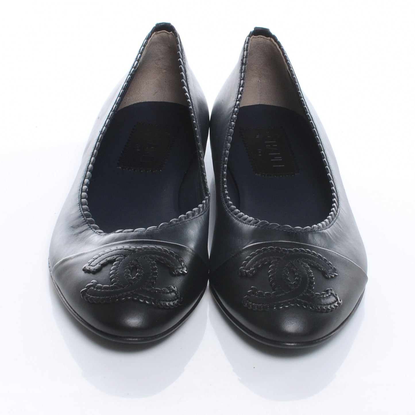 Leather CC Cap Toe Ballerina Flats 38 Navy