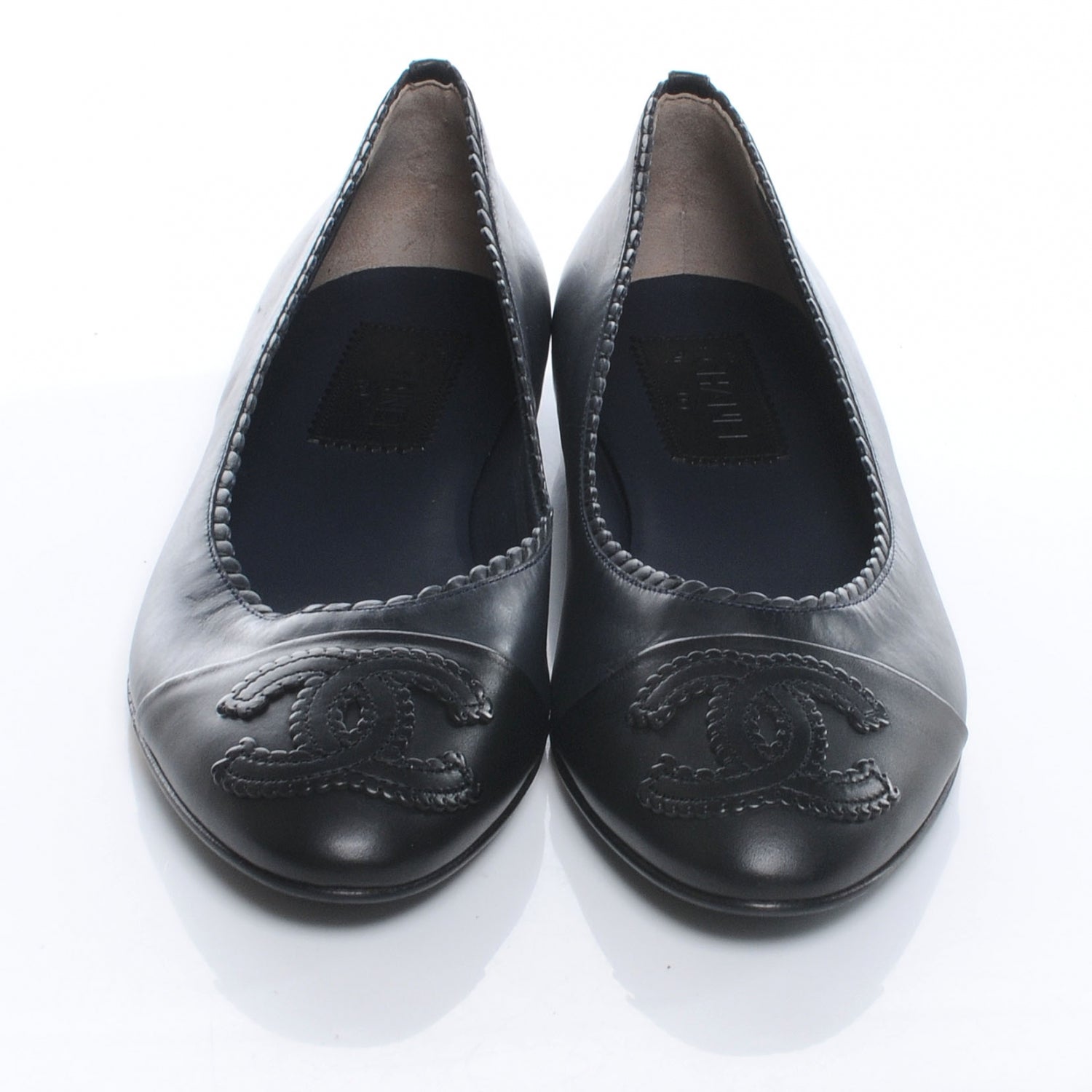 Chanel Leather CC Cap Toe Ballerina Flats 38 Navy 2 of 6
