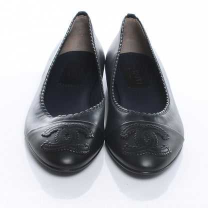 Chanel Leather CC Cap Toe Ballerina Flats 38 Navy 2 of 6