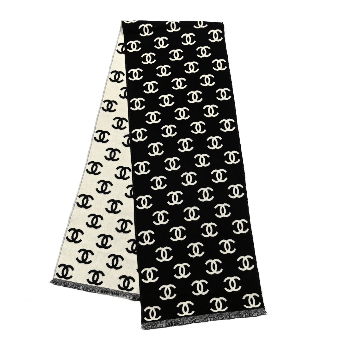Wool Cashmere CC Scarf Black White