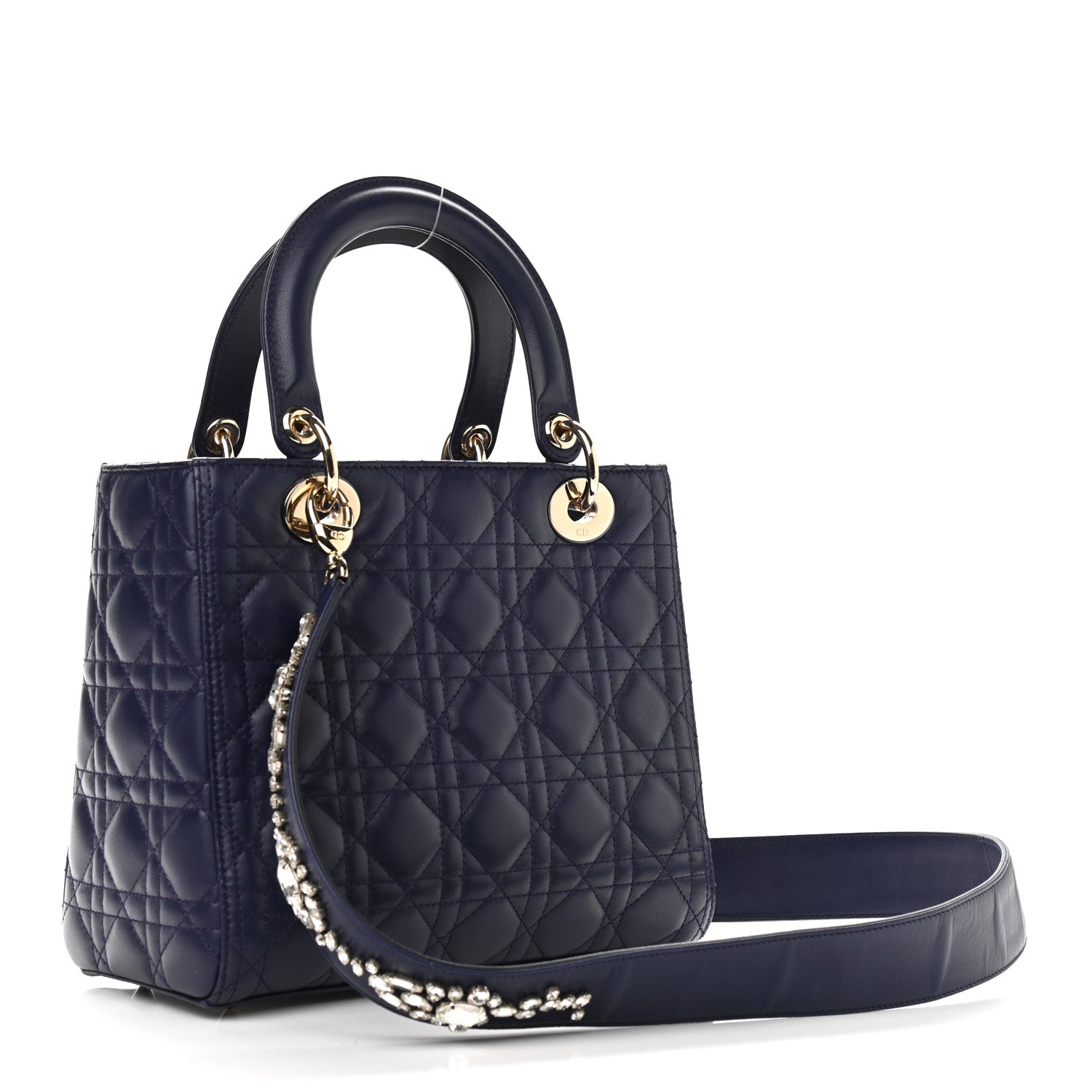 Christian Dior Lambskin Cannage Medium Lady Dior Crystal Strap Blue 3 of 9