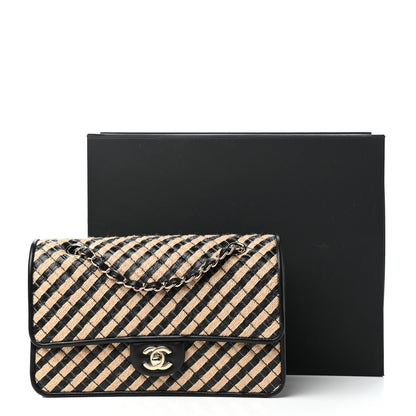 Chanel Raffia Jute Striped Medium Single Flap Black Beige 11 of 11