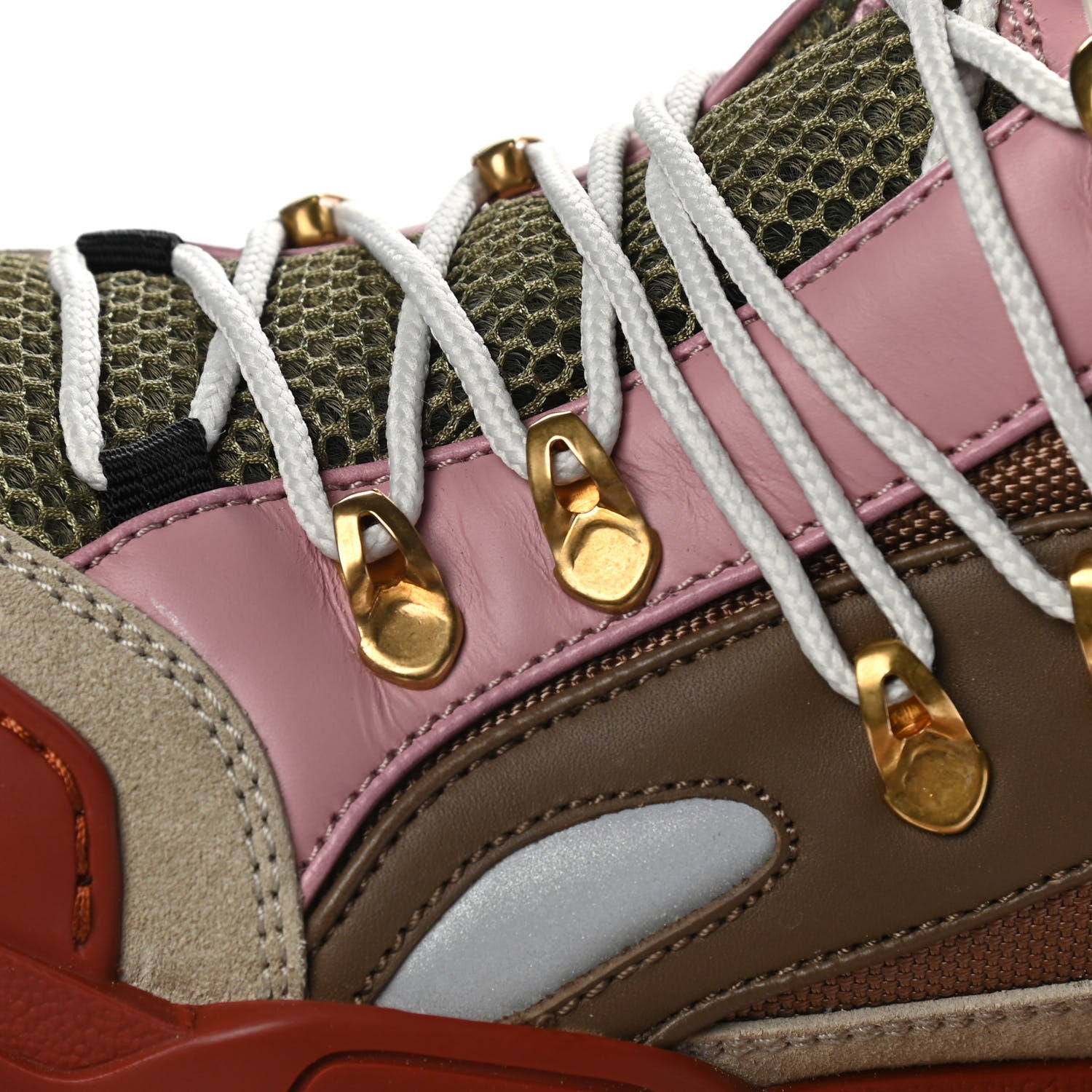 Gucci X SEGA Mesh Canvas Calfskin Womens Flashtrek Sneakers 39 Military Oatmeal Carmine Rose Ardesia 9 of 10