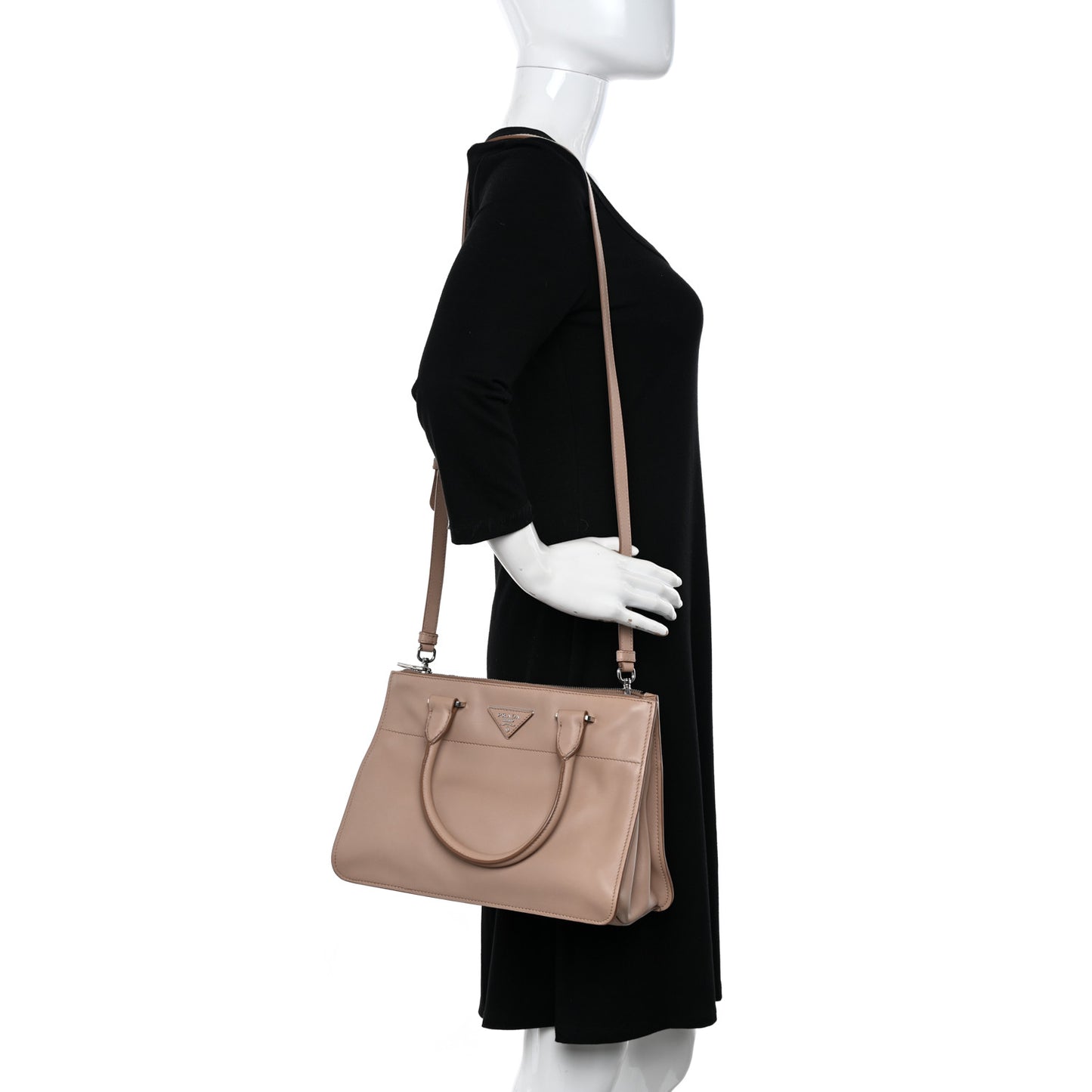 City Calf Small Hand Stitched Galleria Double Zip Tote Cannella