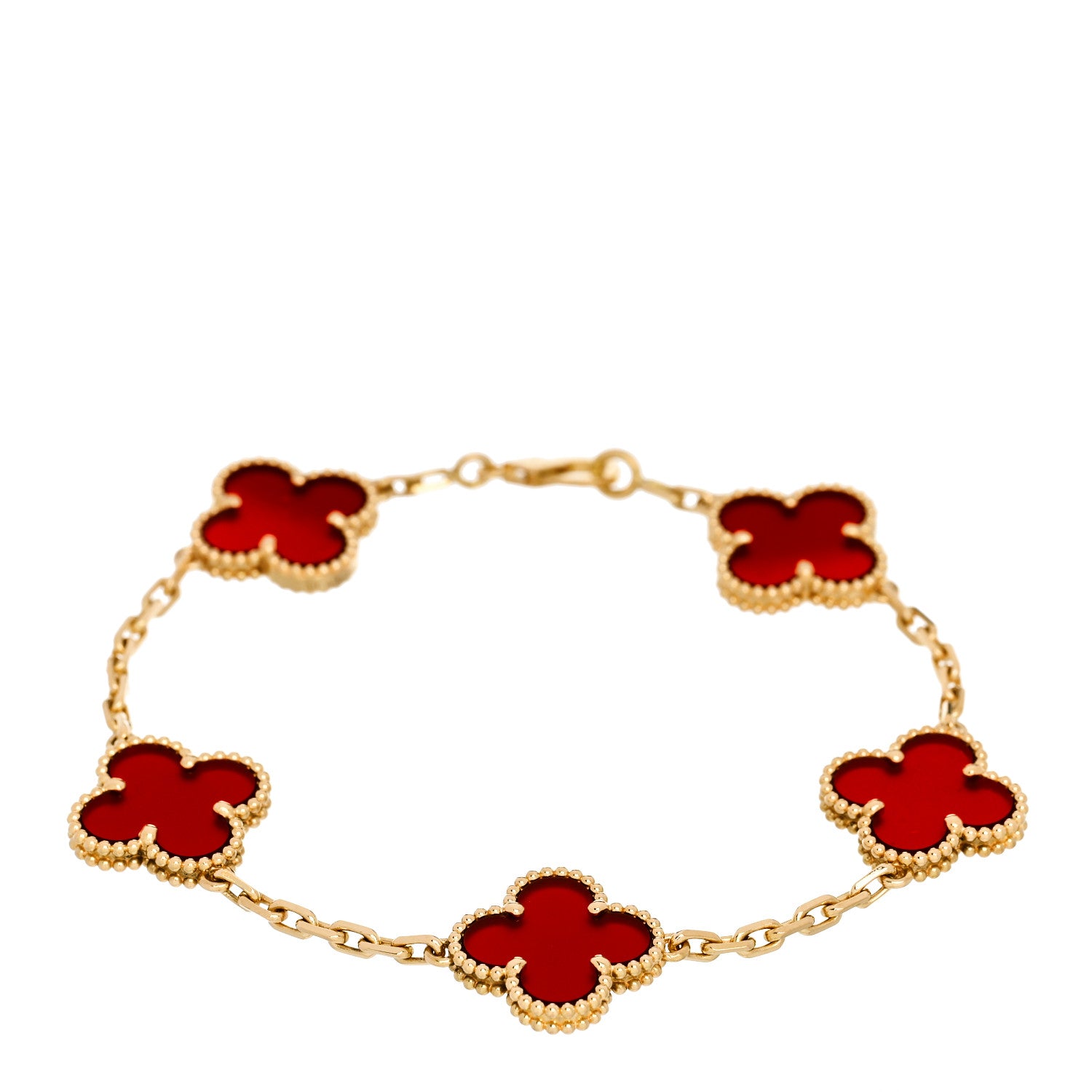 Van Cleef & Arpels 18K Yellow Gold Carnelian 5 Motifs Vintage Alhambra Bracelet 1 of 5