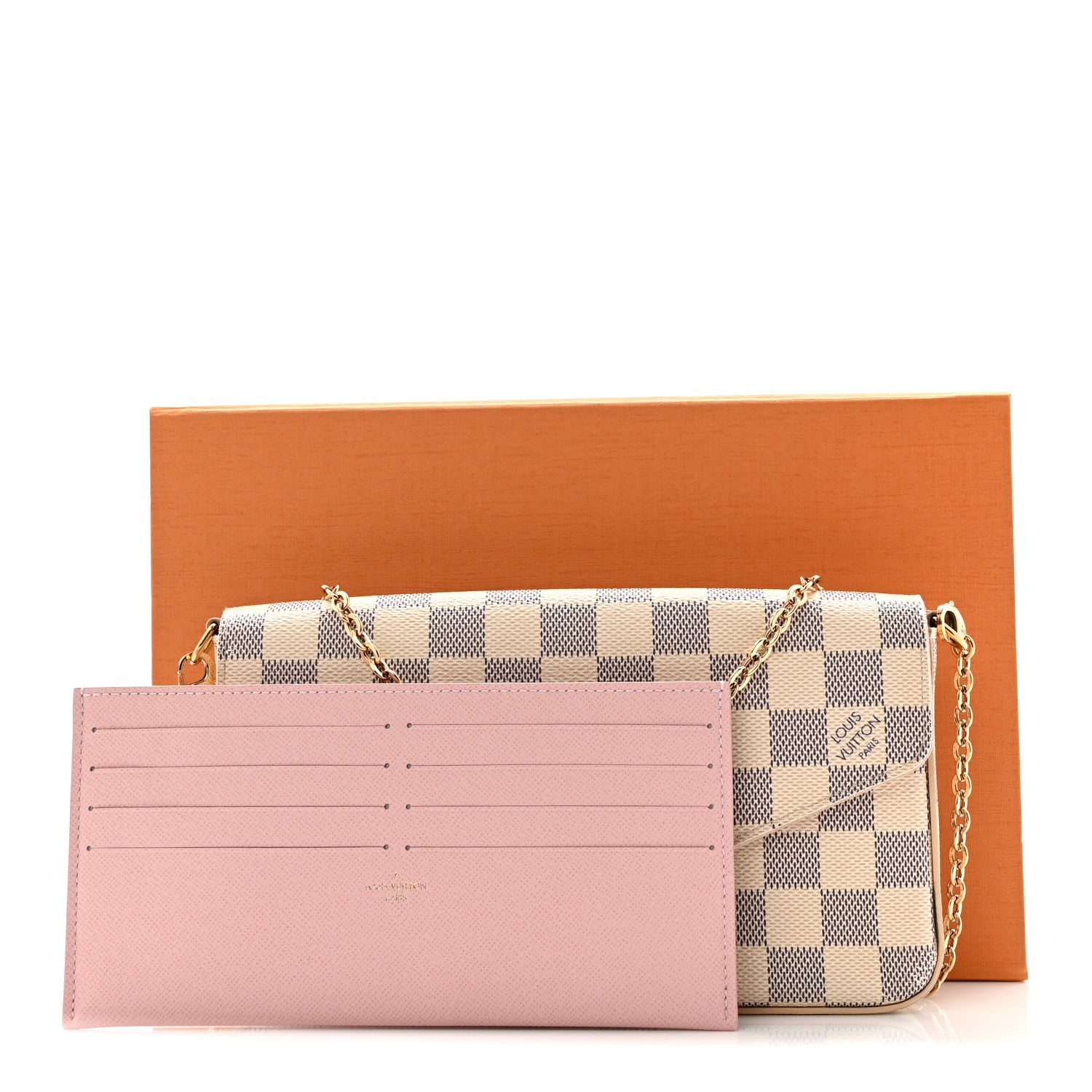Louis Vuitton Damier Azur Pochette Felicie Chain Wallet Rose Ballerine 13 of 13