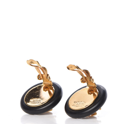 Chanel Resin CC Shell Clip On Earrings Black White 3 of 4