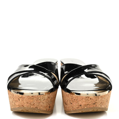 Jimmy Choo Patent Prima Cork Wedge Sandals 36.5 Black 2 of 8