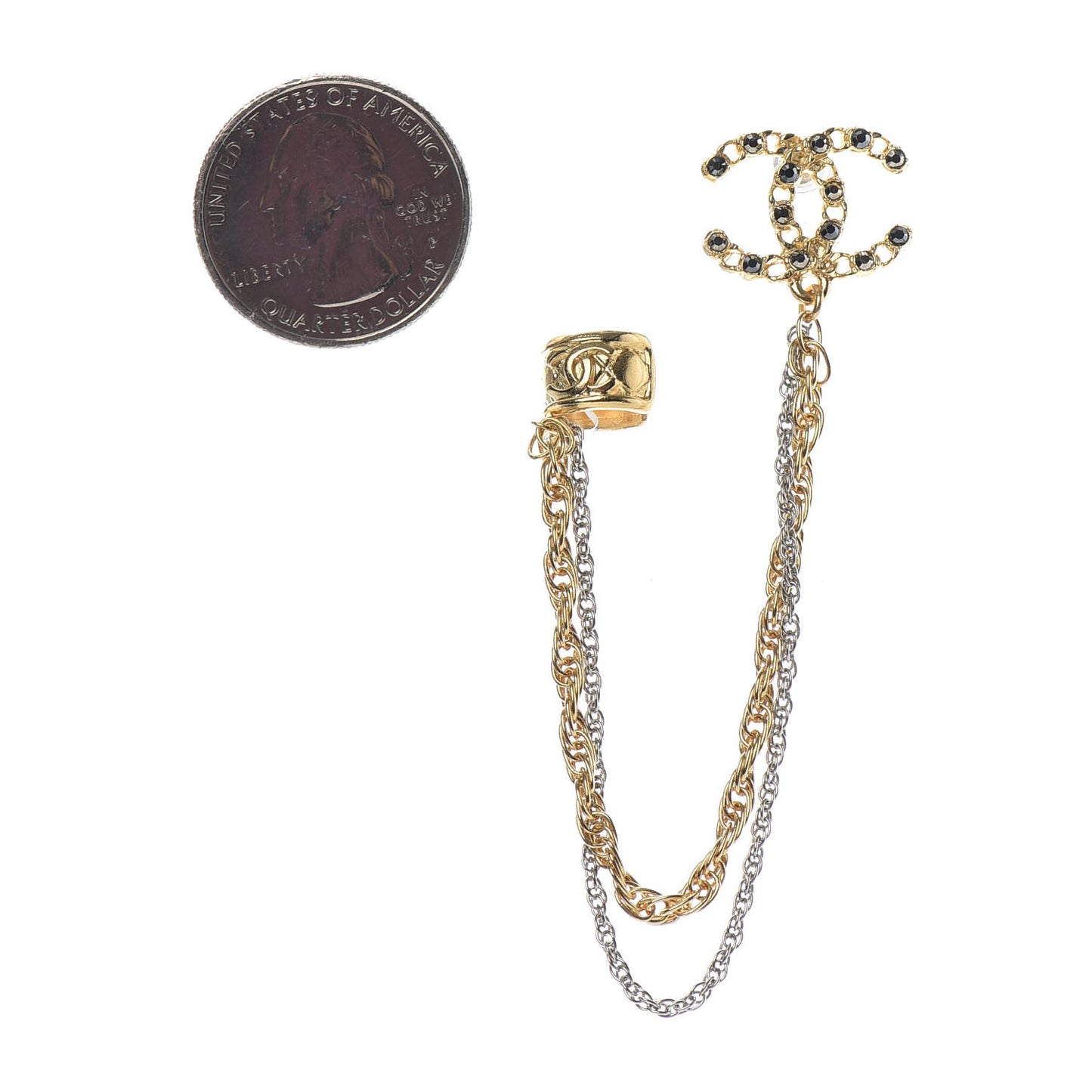Crystal CC Chain Cuff Single Earring Gold Silver