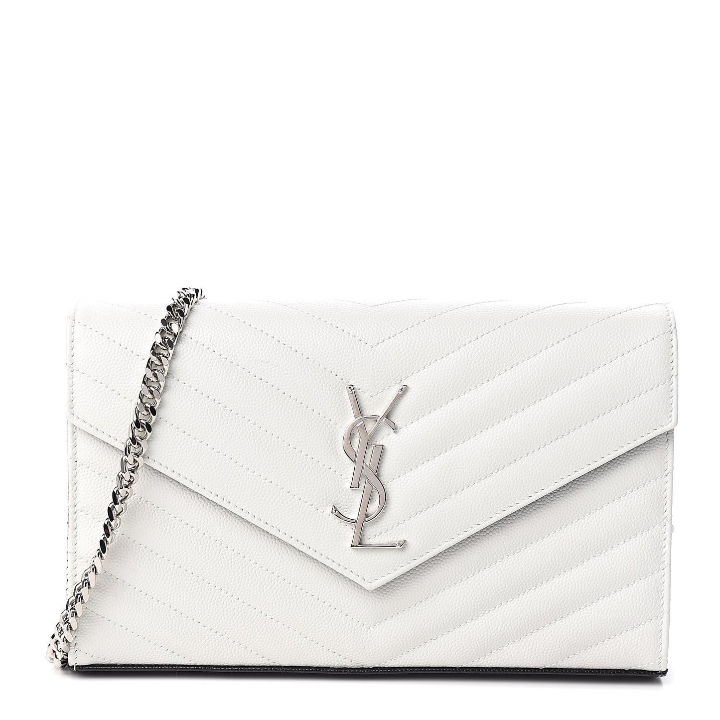 Grain De Poudre Matelasse Bi-Color Chevron Monogram Chain Wallet White Black